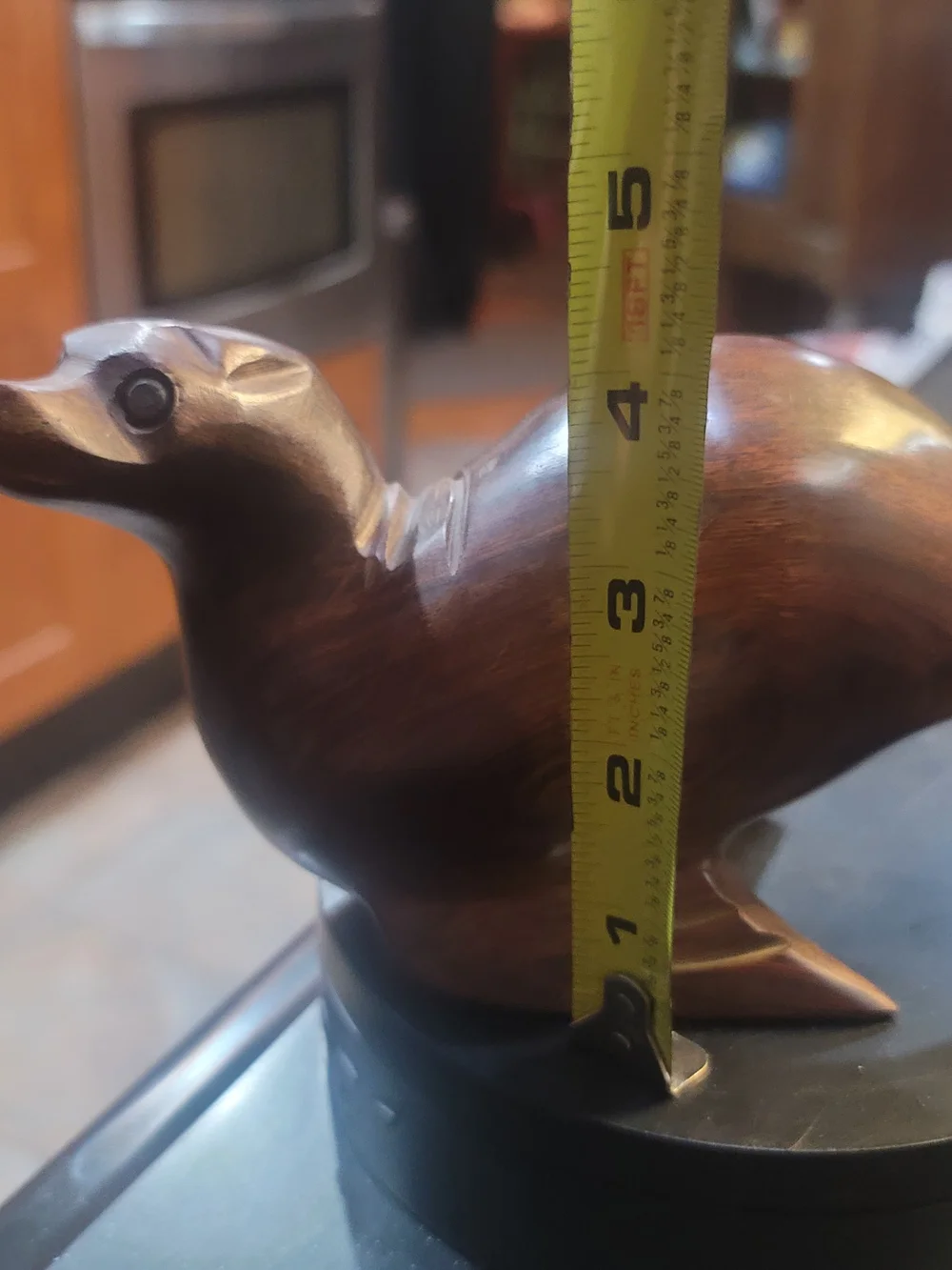 Handcarved Brown Wooden Seal Figurine Decorative Accent